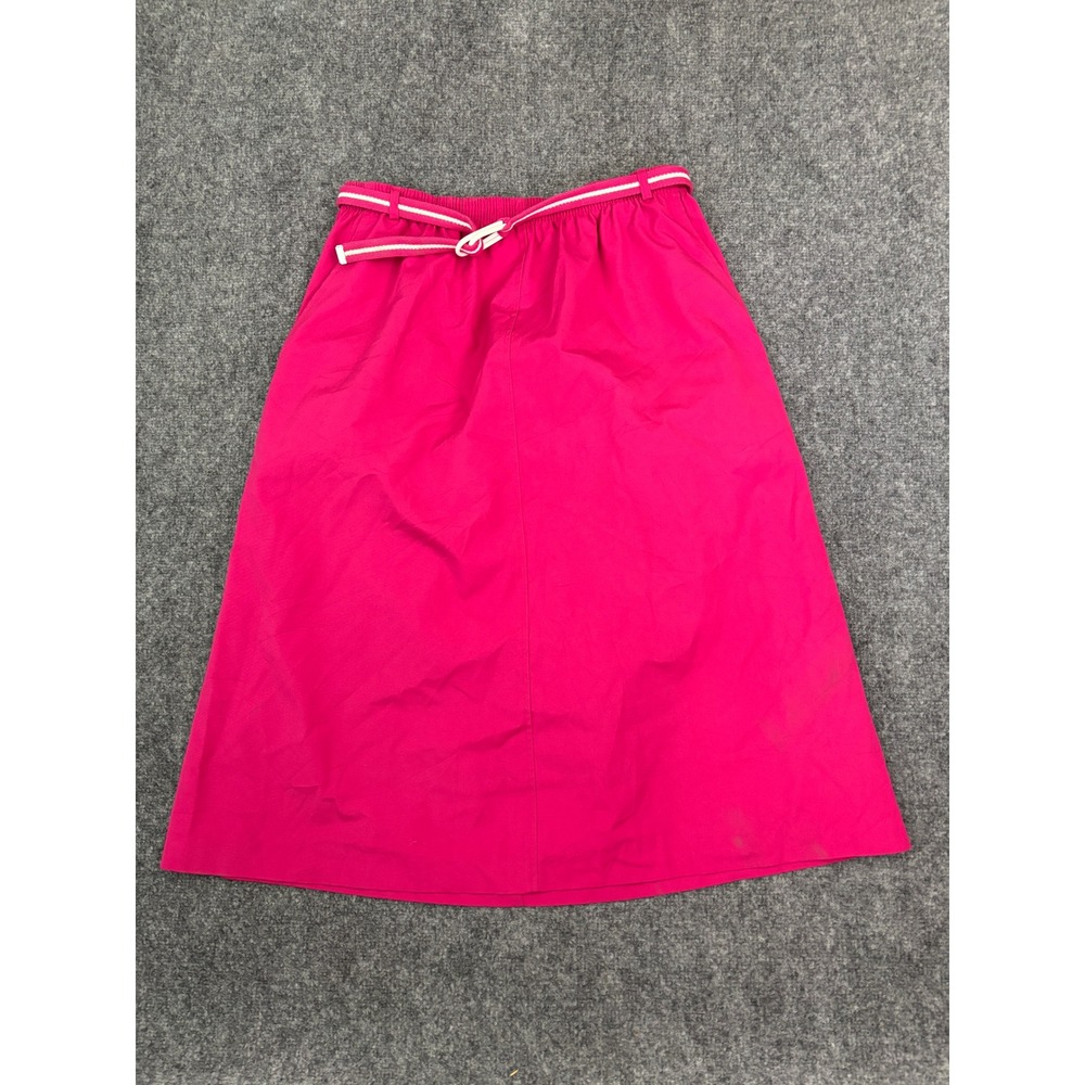 Vintage Hot Pink A-Line Midi Skirt Size 20 USA Elastic Waist Belted Retro Preppy